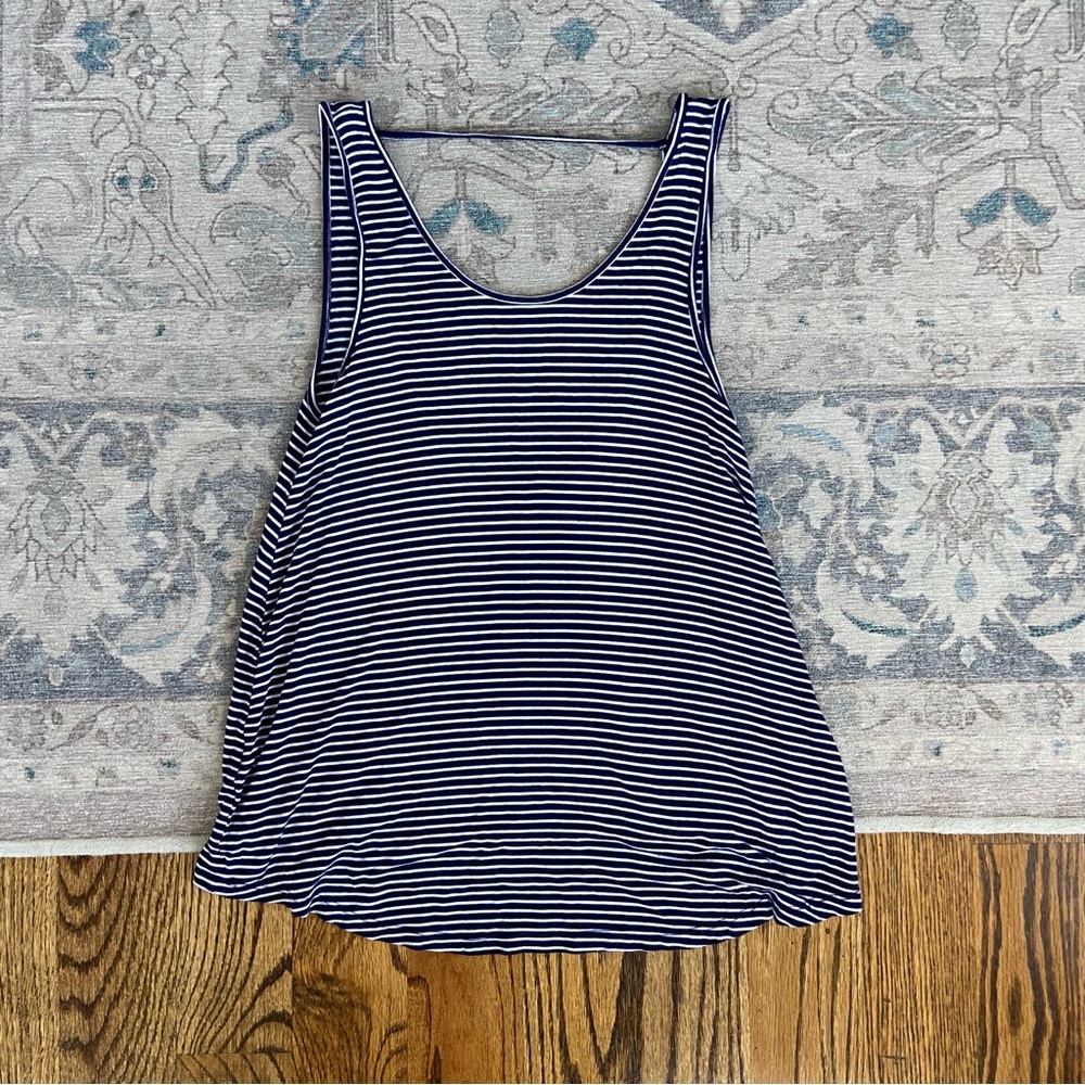 Striped Open Back Tank Zenana Outfitters Small White and Navy